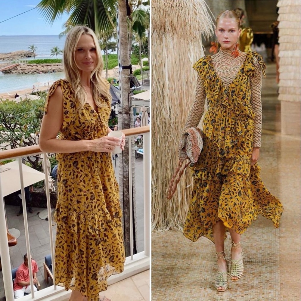 ULLA Johnson Dania Midi Dress Size 4 Floral Print Ruffled Tiered Sleeveless